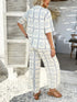 'Splendory' Collared Print Top and Pants Set - Celes Fashion